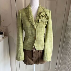 BCBGMaxAzria Green Blazer with Floral Embellishment Y2K Blair Waldorf  Vintage